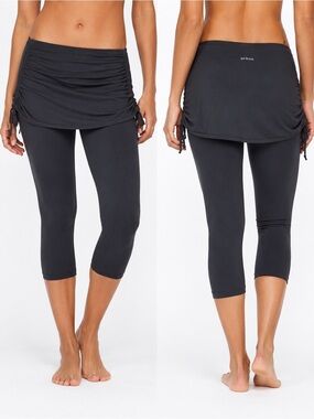 prAna Skirted Capri Leggings Grey-Black Athletic Yoga Hiking Skapri Activewear